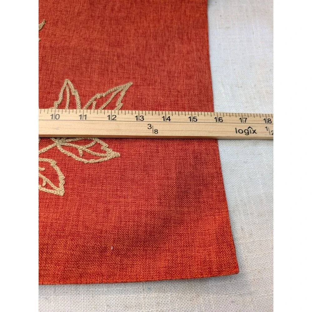 Table Runner 15 X 72 Embroidered Leaves Burnt Orange Cottage Farmhouse